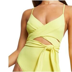 River Island wrap front swimsuit in pale yellow Size M NWT